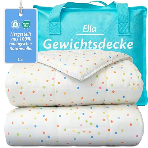 Ella Gewichtsdecke Kinder 3 2 kg 100x150 cm - Therapiedecke für Stressabbau & Angstzustände Hypoallergene Glasperlen weiche & kühlende Baumwoll- Außenschicht für Kinder von 25-40 kg - Gepunktet