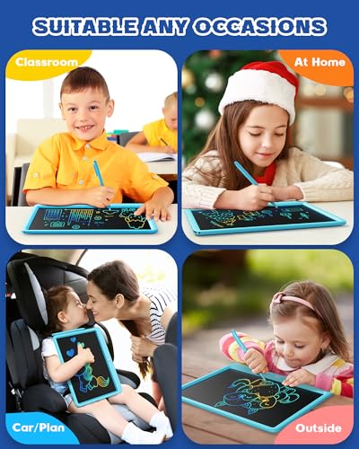 Image of Bravokids 12 Inch LCD Writing Tablet for 3 Year Olds - Electronic Drawing Pad and Doodle Board as Educational Birthday Gifts for Girls and Boys (Blue)