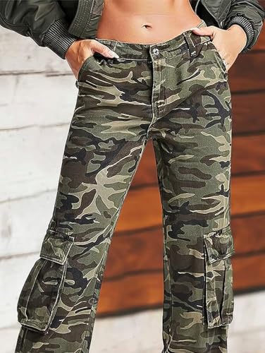 Flamingals Cargo Pants for Women Baggy Wide Leg Mid Waist Causal Y2K Pants with Pockets4