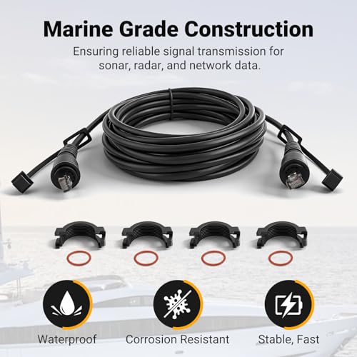 Image of Jerbor 6FT Marine Network Cable Fit for Garmin, Replaces 010-10550-00 | RJ45 Male to Male Waterproof Network Cord Fit for GPSMAP ECHOMAP UHD /Ultra, Fish Finder, GMR, GCV 10 Sonar Module, GMS 10