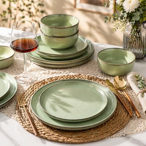 Image of GBHOME 24 Pieces Double Bowls Dinnerware Sets for 6, Stoneware Plates and Bowls Set with Reactive Glaze, Scratch Resistant Stoneware Dishes Set, Dishwasher & Microwave Safe