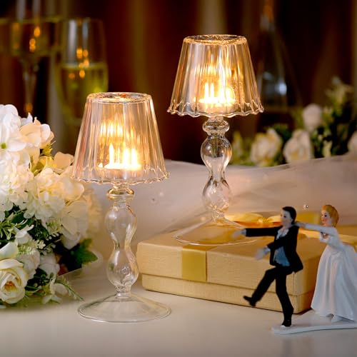 Jingmore 2 Pcs Crystal Candle Holders Lamp Shaped Crystal Tealight Candle Holders Table Centerpiece for Home Wedding Engagement Birthday Party Events Dining Table Decoration(Clear) by Jingmore - Image 4