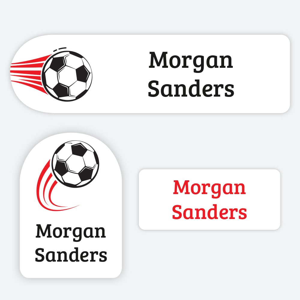 72 x Football Striker Premium Name Labels with Revolutionary Stay-Put Technology - Mixed Sizes for Clothes, Equipment, School Uniform, No Iron (SFP)