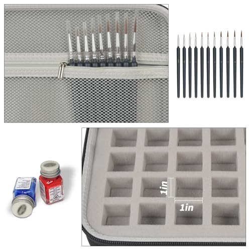ALKOO Model Paint Storage Case for Testors Paint Set, Paints Organizer Carrying Bag Holds 42 Bottles with 9 Fine Detail Miniatures Brushes, Enamel Container, Drawing Ink Holder- Box Only (Grey)