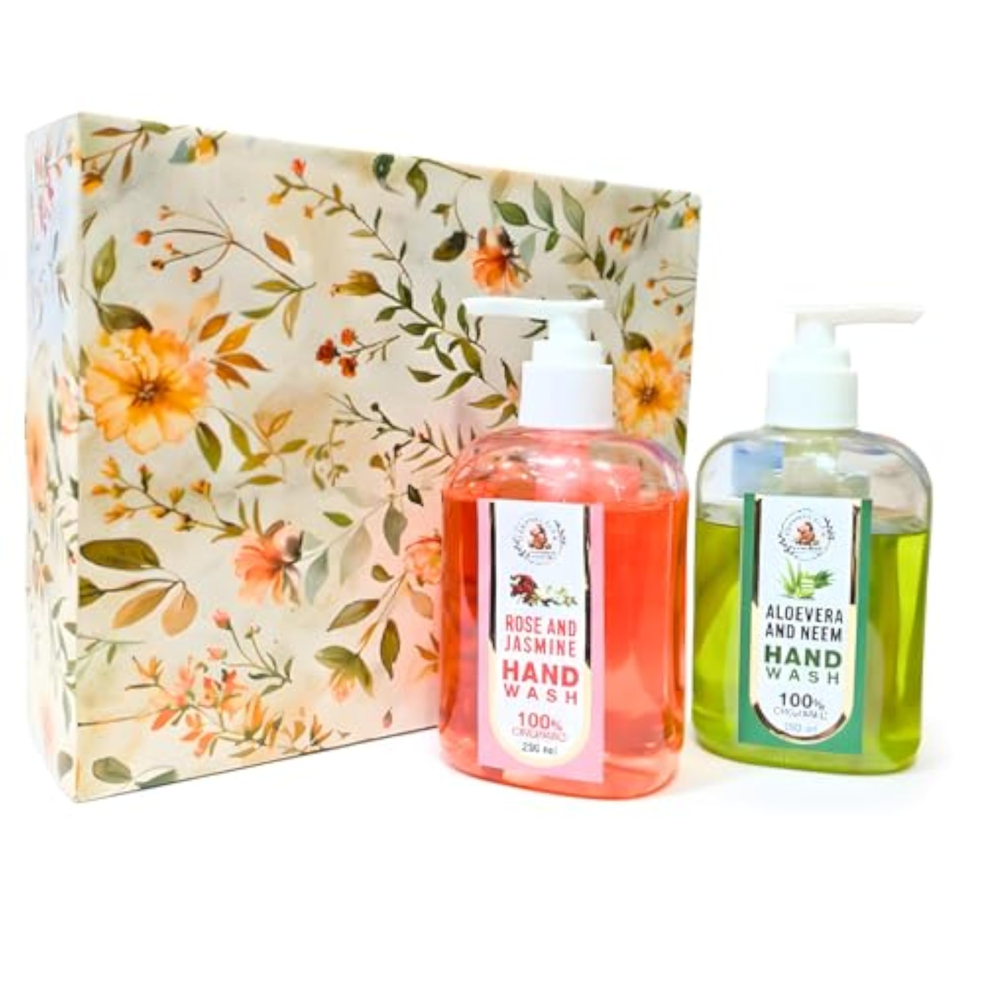 Organic Hand Wash Combo, Rose & Jasmine + Aloe Vera & Neem