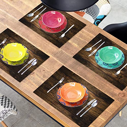 Set de table rustique en bois foncé lavable et résistant - 8