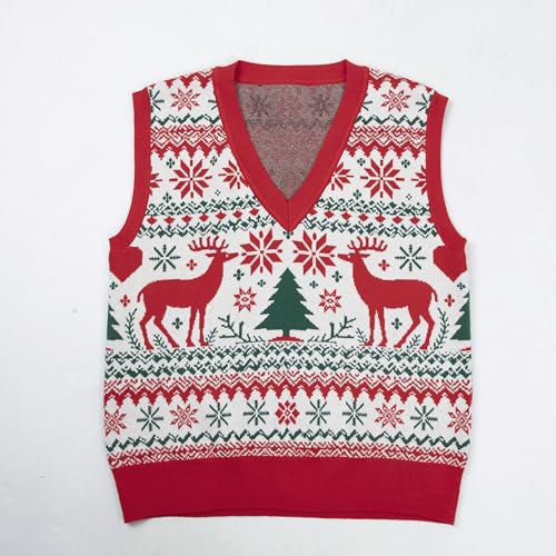 Image of JULYCLO Christmas Sweater Vest Women Ugly Xmas Reindeer Knit Sweaters Casual Santa Snowflake V Neck Sleeveless Outwear Tops