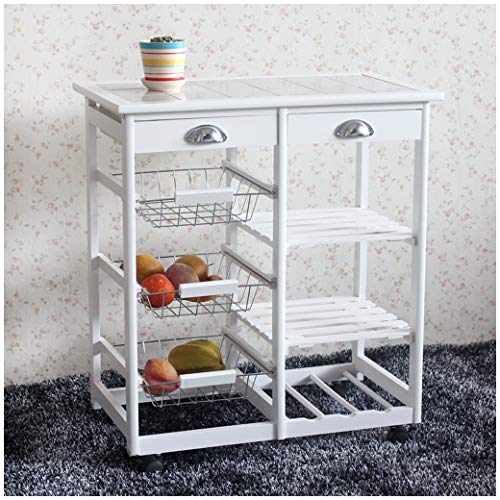 Seven&Plus Solid Wood Folding Utility Cart Kitchen & Dining Room Cart 2-Drawer Removable Storage Cabinet Storage Rack with Rolling Wheels White - Thumbnail 7