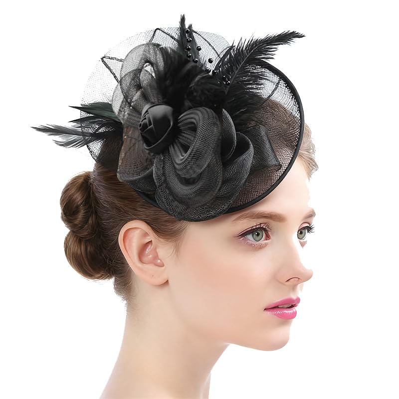 OIXEYA Chapeau Femme Mariage, Fascinators Plumage Bandeau, Fleur Maille Dentelle Clip, pour Mariage, Cocktail, Tea Party