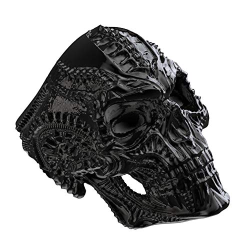 SINLEO New Mens Stainless Steel Skull Head Ring Punk Skeleton Biker Band Vintage Black Jewelry Size 11