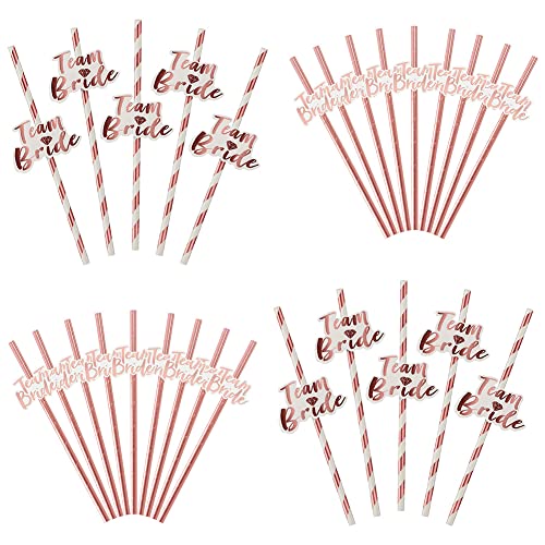 48 Paille Jetable Rose Paille de Mariage avec Drapeaux Team Bride Paille de Mariage pour Fête Hen Paille Décoration Bachelorette Anniversaire Mariage Articles De Fête