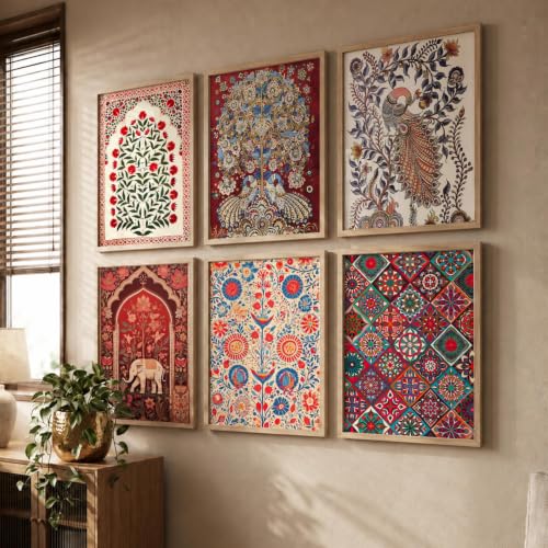 Image of kotart Premium Digital Madhubani Paintings with Frame for Home Decoration - Traditional Painting for Living Room Bedroom Office Room Decor - Painting for Wall Decoration - Pack of 6 (Art 6, 13x17 inch)