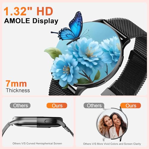 Image of Jugeman Smart Watch for Women, 1.32 inch AMOLED Screen Fitness Tracker with Bluetooth Calling (Answer /Make Calls), Step Heart Rate Sleep Monitor, IP68 Waterproof Watch for Android /iPhone (Black)
