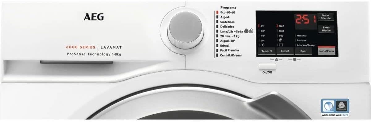 AEG L6FBI828 Lavatrice di libero installazione, carica frontale, 8 kg / 1200 rpm, serie 6000, programma rapido, motore interno, pannello di controllo bianco, porta XL argento, bianco, classe C AEG L6FBI828 Lavatrice di libero installazione, carica frontale, 8 kg / 1200 rpm, serie 6000, programma rapido, motore interno, pannello di controllo bianco, porta XL argento, bianco, classe C