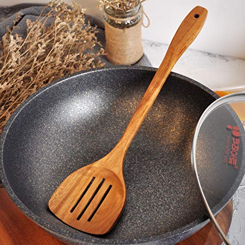 Image of Wooden Slotted Turner Spatula. Long Handle Spatula for cooking.Handmade for Kitchen Cookware (Slotted Turner)