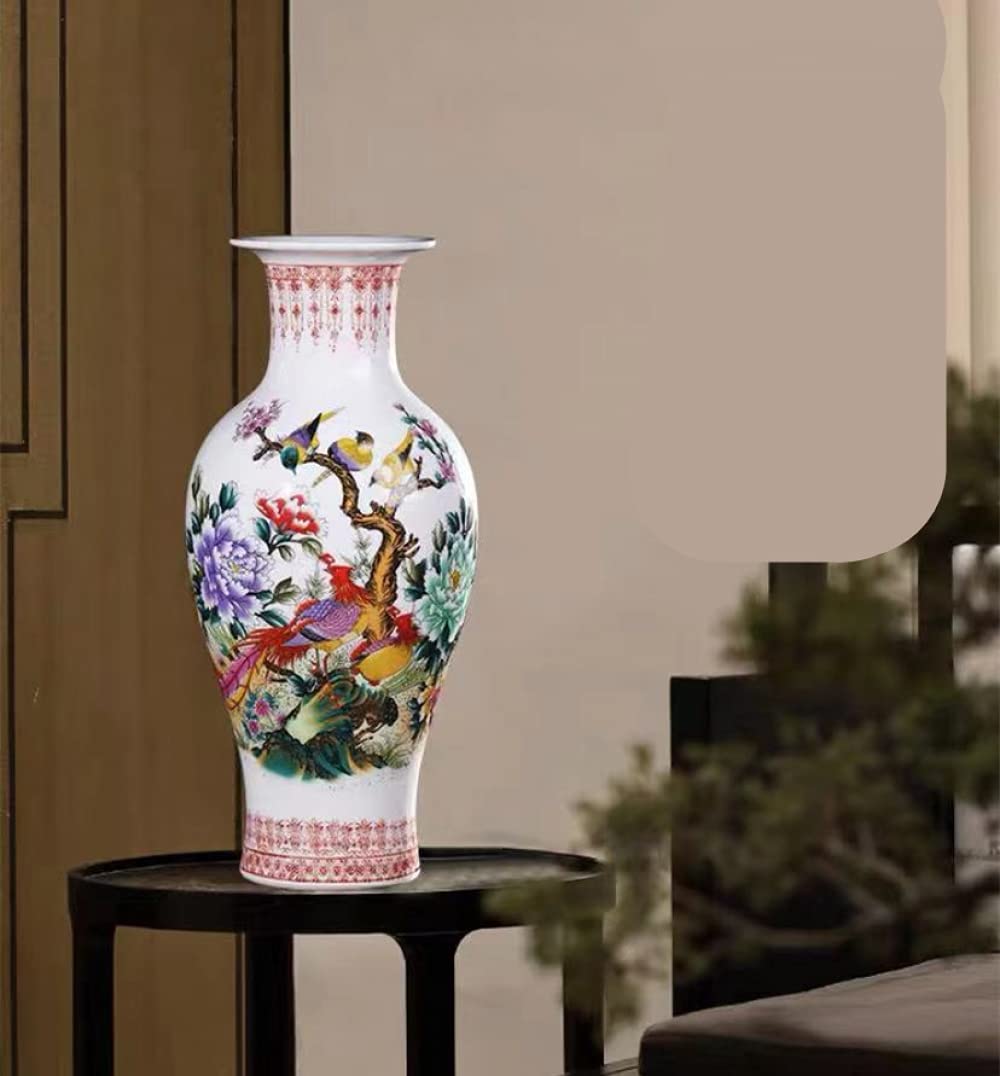 Vaso in ceramica cinese con supporto, vaso in porcellana per fiori, vasi in ceramica antichi, vaso decorativo tradizionale - Altezza: 36 cm