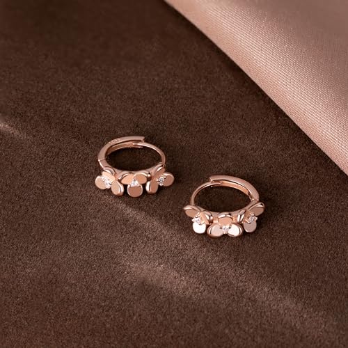 SLUYNZ Sterling Silver Flower Small Hoop Earrings for Women Teens Flower Hoop Earrings Huggie4