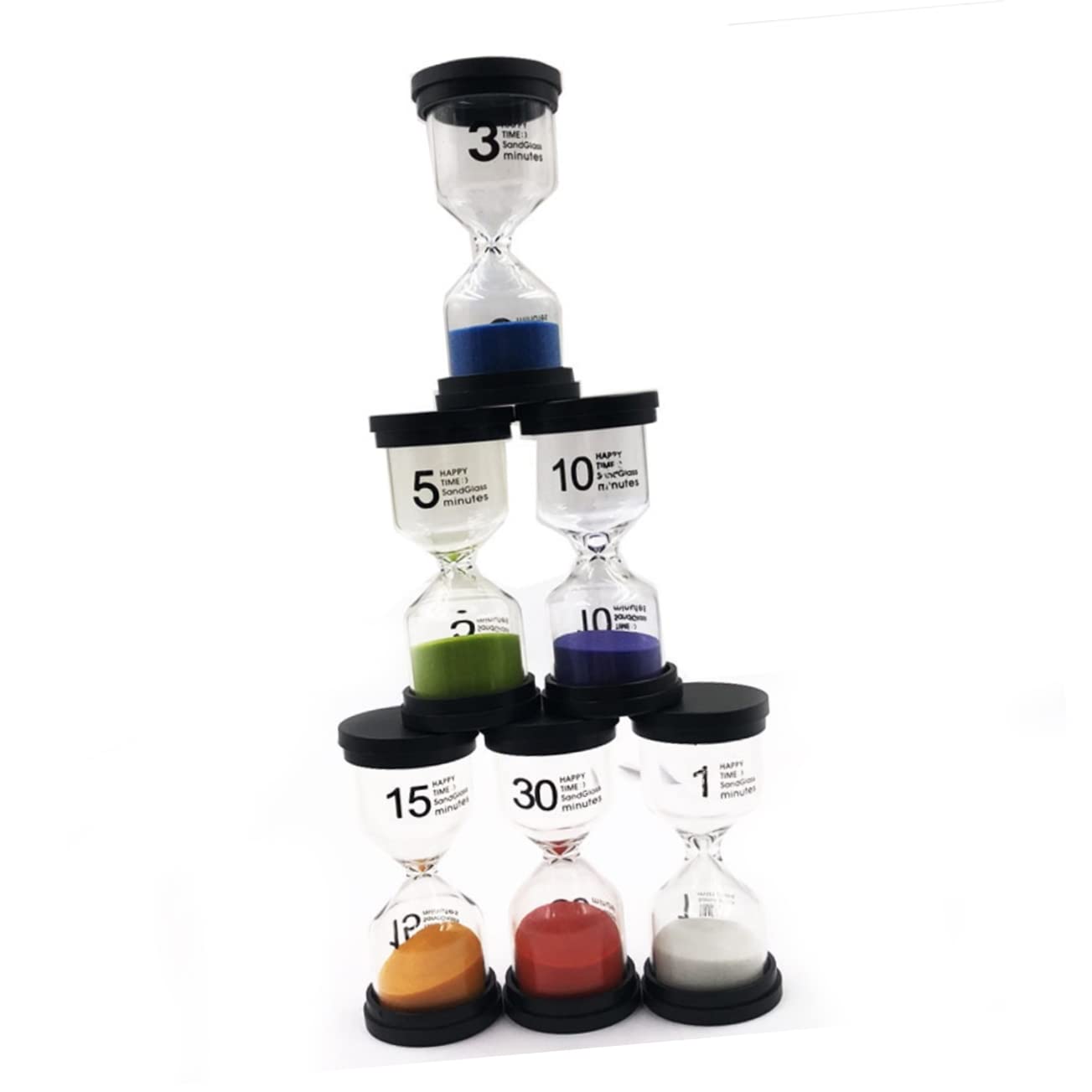 Juego de Reloj de Arena 1/3/5/10/15/30 Minutos con Tapa Negra