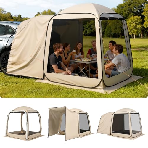 SUV Tailgate Tent VEVOR, 6 x 6 ft Pop-Up Screen House Canopy for 4–6 Person, Portable Screened Shelter with Carry Bag, for Car Camping, Backyard, Patio, Outdoor Activities