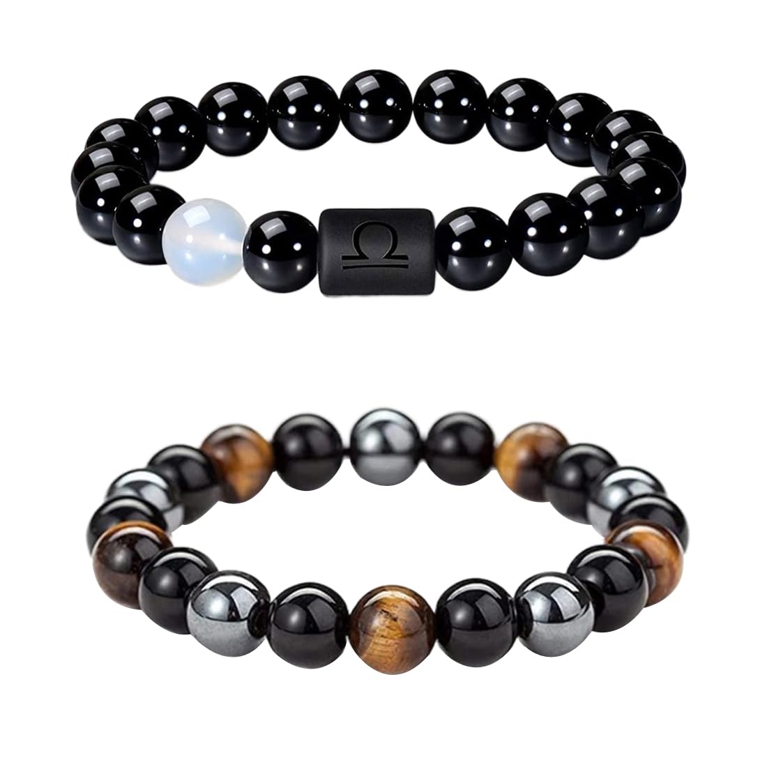 Caimeytie Set von 2 Herren Armband Verstellbare elastische Balken Armband12-Sternbild Zeichen von Zodiac Glück Armband 21.5CM