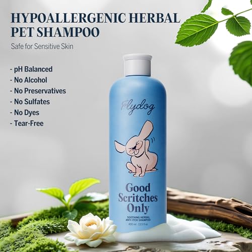 Image of FLYDOG Dog Shampoo for Itchy Skin & Allergies - Natural Anti-Itch Dog Shampoo for Dry Skin, Dandruff & Shedding, Hypoallergenic Sensitive Skin Dog Wash for All Breeds & Puppies (400ml + Brush)