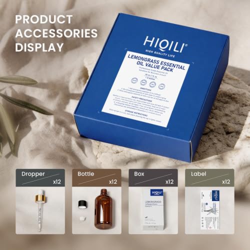 Image of HIQILI Lemongrass Essential Oil Set, Bulk Wholesale for Business | Ideal for DIY, Diffusing, Protection, Skin & Massage, for Craft Shops, Hotels, Outdoors & Spas - 30mL / 1 fl oz (12 pack)