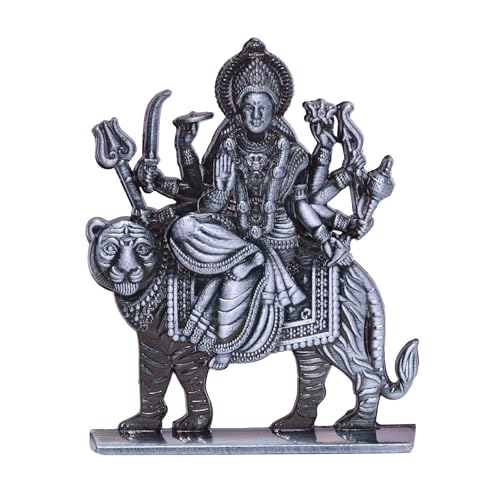 Image of anciently Maa Durga Idol for Dashboard, Metal, 1 Piece (Silver Colour)