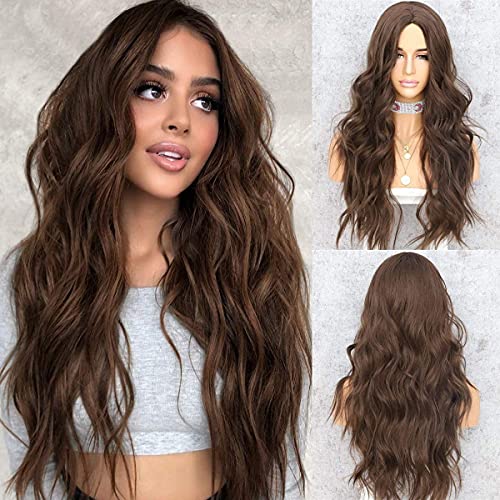 Synthetic Hair Wigs For Women skin friendly Soft Fiber Wig Synthetic Hair Wig High Temperature Resistant Synthetic Fiber Wigs（22 inch,Brown）