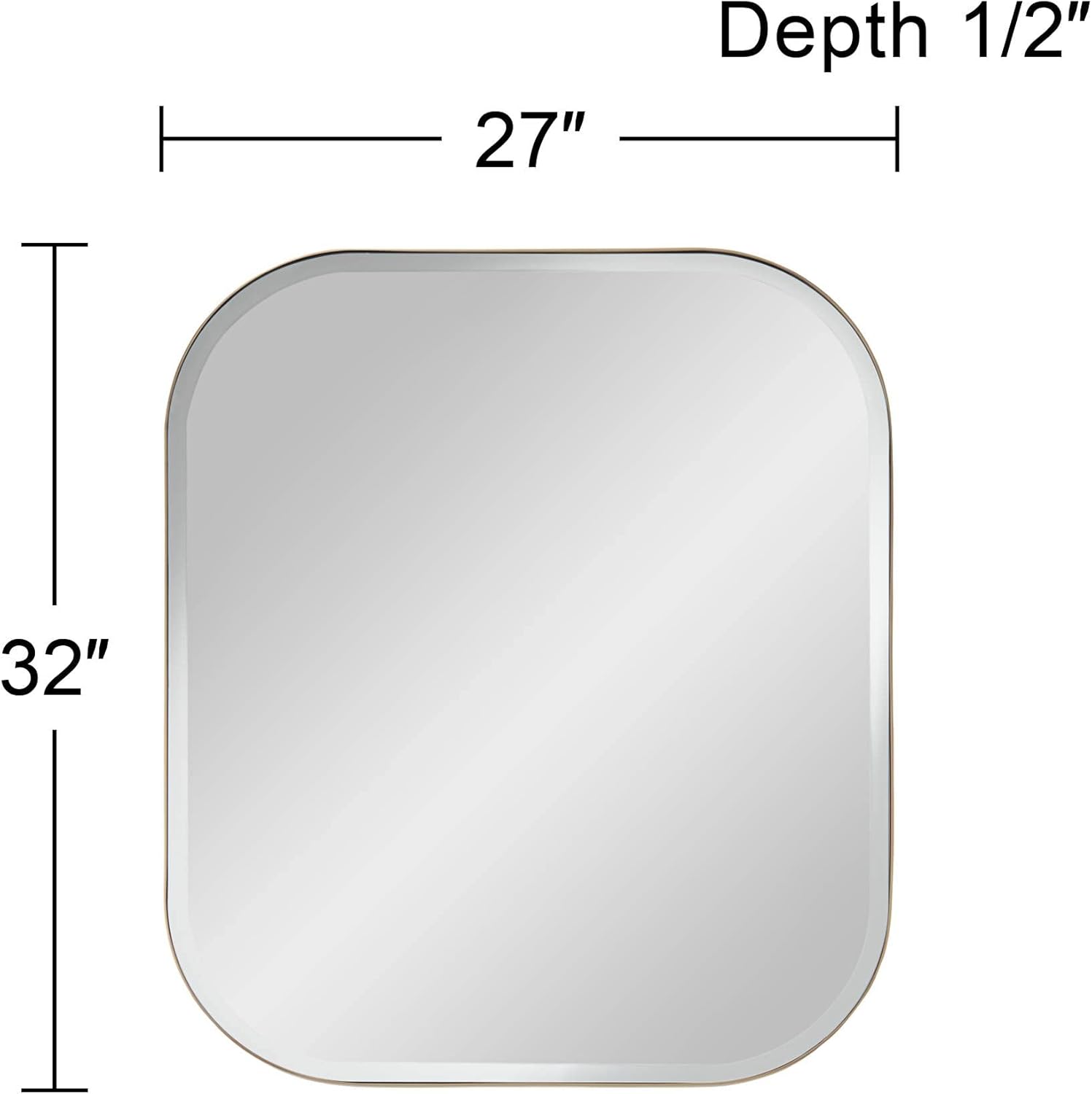Possini Euro Design Bailey Rounded Corner Rectangular Vanity Decorative Wall Mirror Modern Brushed Gold Stainless Steel Frame Beveled Glass 27" Wide for Bathroom Bedroom Living Room Home Office