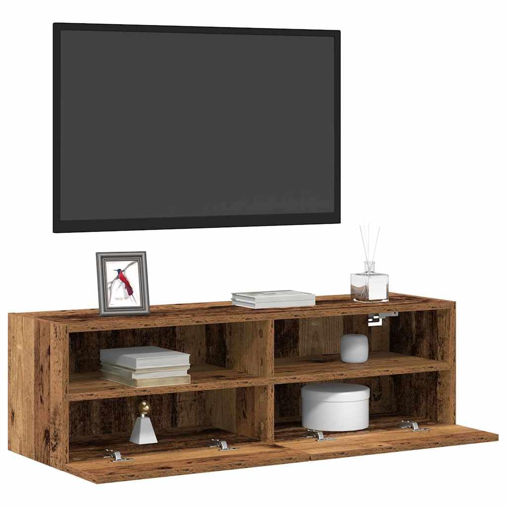 Mobile da parete per TV, in legno anticato, 100 x 30 x 30 cm, con 2 ante e ripiani, montaggio a parete, spazio per soggiorno, HiFi, gaming, home theater, ordine, salvaspazio