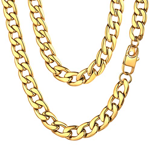 Collier Grosse Maillon Plate acier inoxydable chaîne cubaine homme dorée