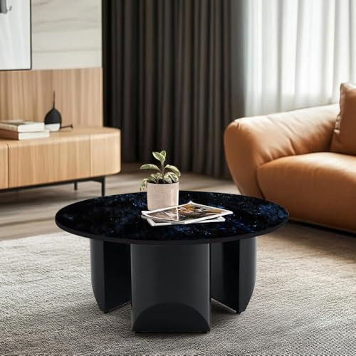 Image of Wakefit Kopi Coffee Table I Marble Finish I Vitrified Tile Top I Volga Blue