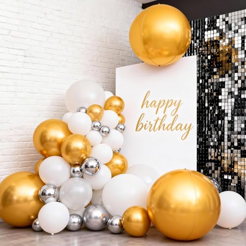 Image of 50 Inch Metallic Gold Round Foil Balloons 3pcs Large Mylar Balloons | Jumbo Giant Helium 4D Ball Balloons for Birthday Party, Graduation, Wedding, Christmas, New Year, Disco Prom Party Decoration