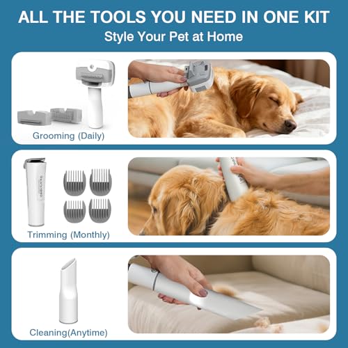 Image of Dog Grooming Vacuum, 13000Pa & 2L Dust Cup & <55dB, 5-in-1 Self-Cleaning Pet Hair Vacuum with Spray Brush for Shedding, Quiet Deshedding Kit for Dogs Cats