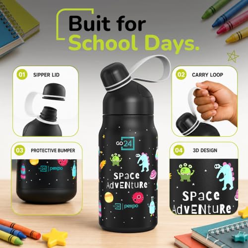 Image of Stainless Steel Water Bottle for School Kids Piano Black - Space