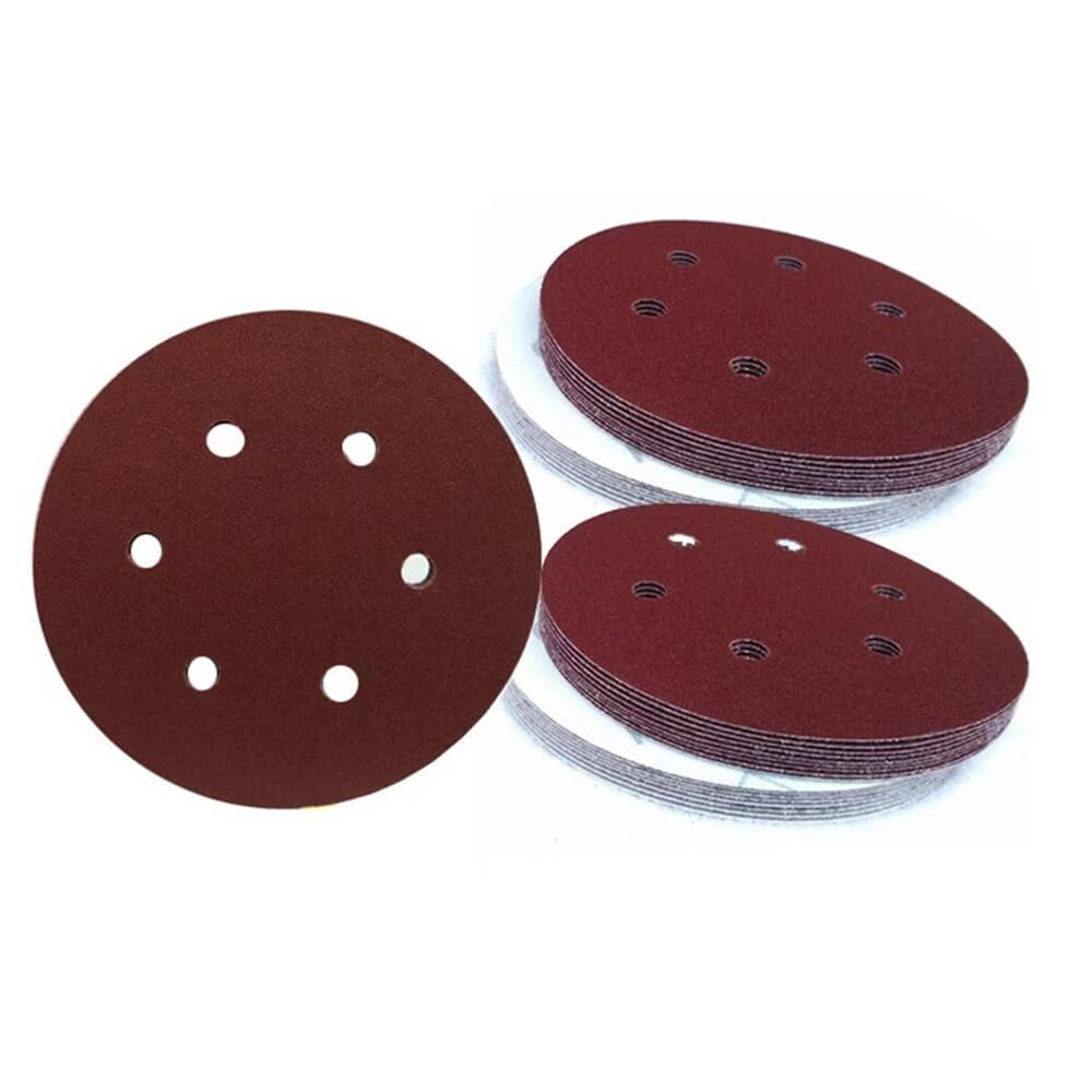100pcs 6 pouces 150mm Rond Sandpaper 6 Trous Disque de Sable set Grit-120 Crochet et Boucle Ponceuse Papier Sablé pour Outils de Polissage