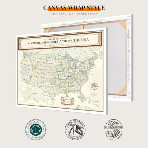 Image of DECORARTS - Large Colorful USA Map Art Canvas Wall Art, Classic United States Maps for Wall Decor, Hand-Stretched Giclee Print, Home Office Statement Piece, Handcrafted in USA, 35x28''