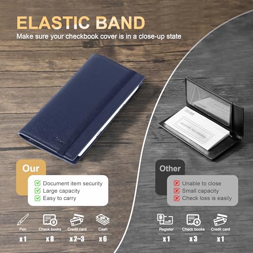 Image of CASMONAL Checkbook Covers for Personal Checkbook Holder RFID Premium Vegan Leather Checkbook Cover for Duplicate Checks