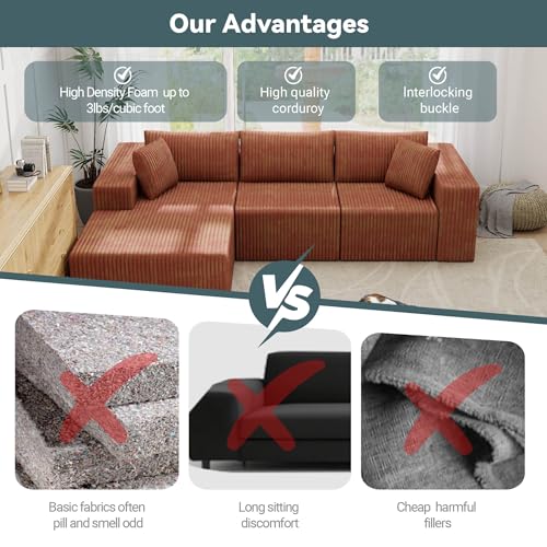 Image of Cloud Modular Sectional Sofa with L-Shaped Chaise, Orange | Deep Seat