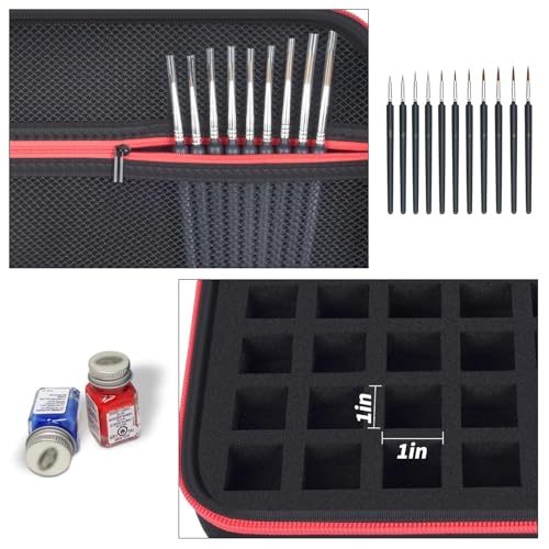 Image of ALKOO Paint Storage Bag for Testors Paint, 42 Bottles, 9 Brushes | Foam paint organizer bag holds 42 bottles and 9 brushes, with mesh pocket for hobbyists, travel and home storage, no paints