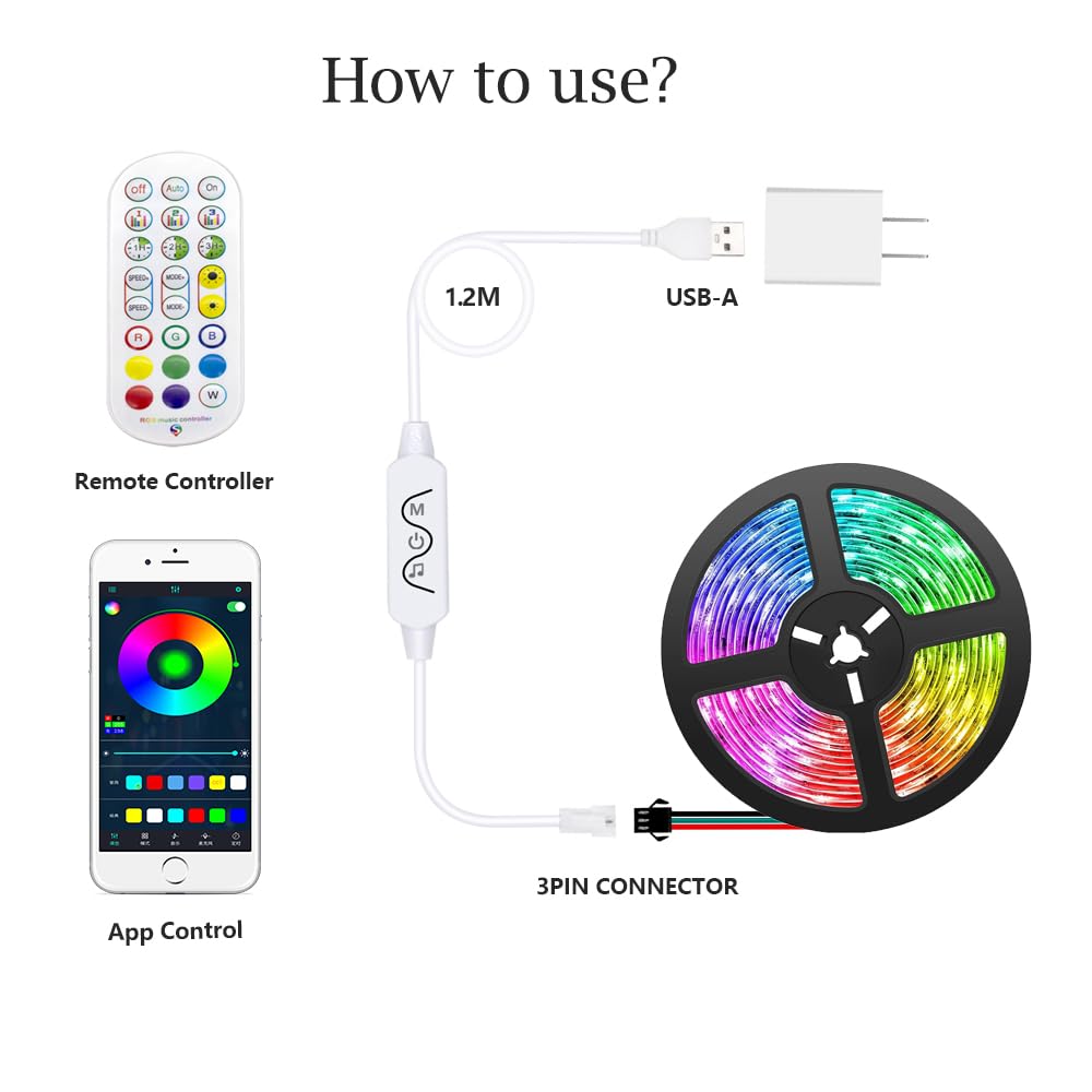 TOPXCDZ WS2811 WS2812B Contrôleur De Bande LED DC 5 V 12 V 24 V Couleur De Rêve RVB 24 Touches Télécommande Bluetooth APP Télécommande Intégrée MIC Music Sync Usage Intérieur