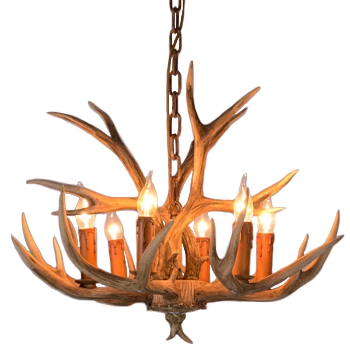 SYAXVOM Antler Light American Country Living Room Restaurant Bar Retro Lamp Mediterranean Personality Creative Chandelier (6 Head)