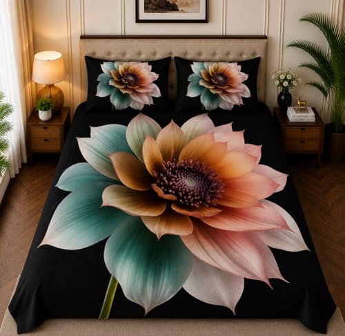 Image of 7D Digital Printed King Size Bedsheet | 240TC Premium Cotton Feel Microfiber with 2 Pillow Covers | Soft Breathable & Wrinkle Free Bedding Set | (TealBlack, King Size-225x250CM)