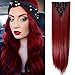 Produktbild TESS Haarteil Extensions wie Echthaar Clip in Kunsthaar günstig 8 Tressen 18 Clips Haarverlängerung Glatt Rot 26"(66cm)-140g