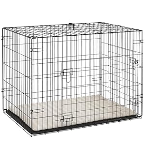 PawHut Hundekäfig klappbar Hundebox mit 2 Türen, Transportkäfig mit ausziehbare Bodenschale Kissen Hundetransportbox Drahtkäfig für kleine Hunde 75 x 48,5 x 53 cm Schwarz