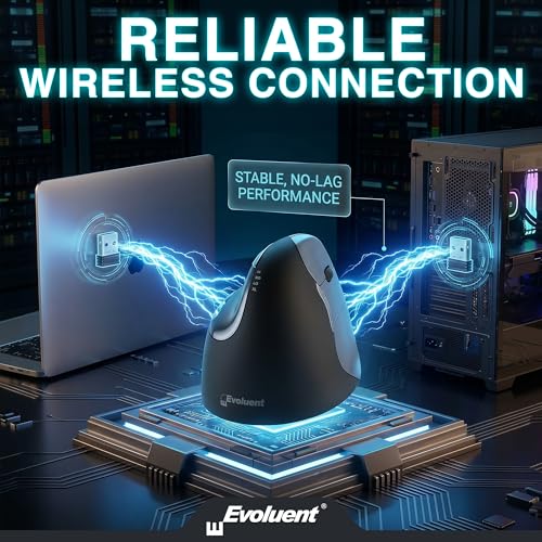 Image of Evoluent - Inventor of the Vertical Mouse - VM4RW Ergonomic Vertical Mouse Right Hand Regular Size Wireless USB, Sculpted for Comfort, Reduces Wrist Strain, 4 Speeds, 6 Customizable Buttons in Windows
