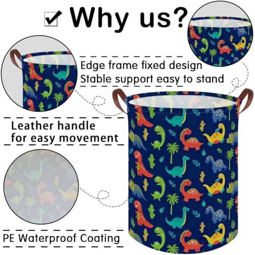 Image of Kids Laundry Basket,Dinosaur hamper for Kids,Nursery Hampers,Waterproof folding Storage Bin with handle,Clothes Organizer Baskets,kid Room Decor,Shelf Book Basket(Blue dinosaur)