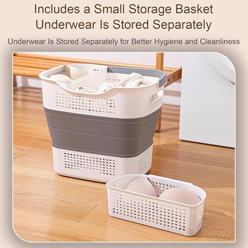 Collapsible Portable Laundry Basket with Dual Handles, Plastic Hamper for Clothes & Small Underwear, Space-Saving Organizer (Pink)