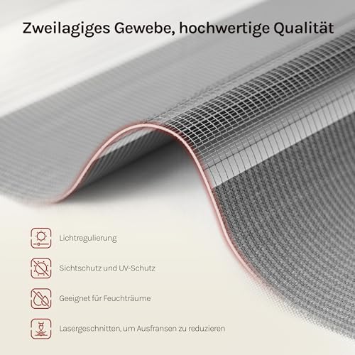 WOLTU Doppelrollo Klemmfix ohne Bohren 90x150 cm, Holzlook Grau – Ansicht 5