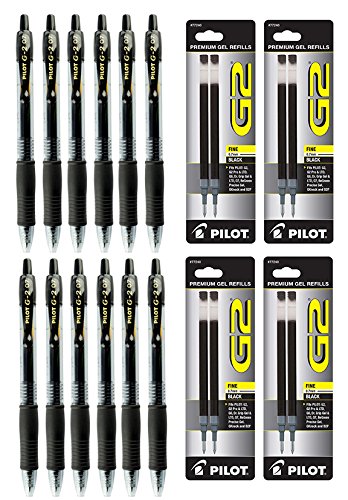 Pilot G2 Bolígrafo de Tinta Gel Negro Punta Fina 12 un